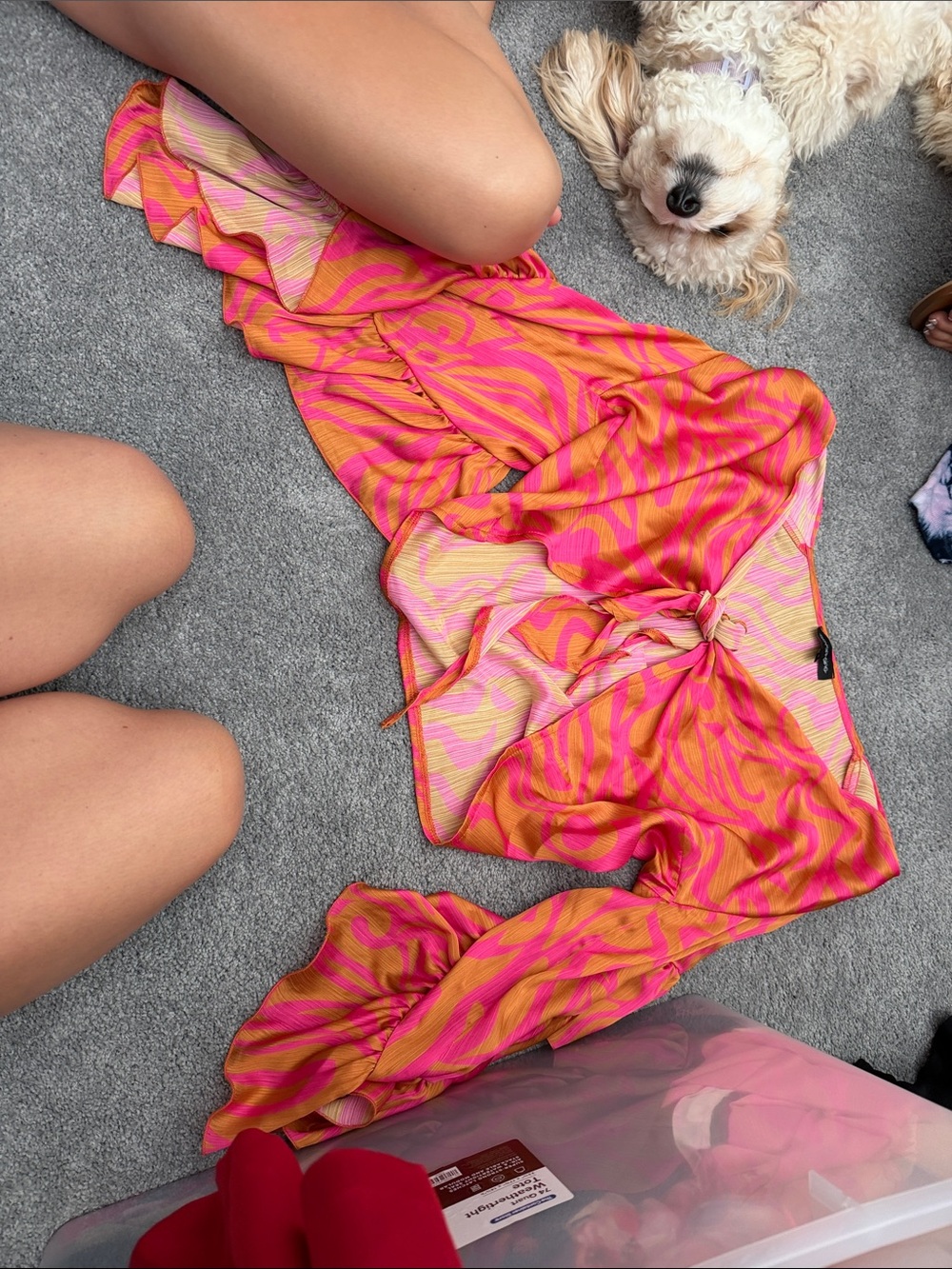 Tie-Front Pink & Orange Swirl Sarong Cover-Up